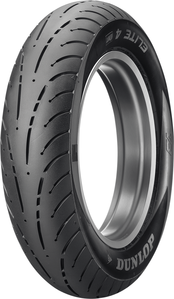 Dunlop Elite 4 rear motorcycle tire 160/80B16 80H with deep tread pattern and sidewall branding for superior grip and durability.
