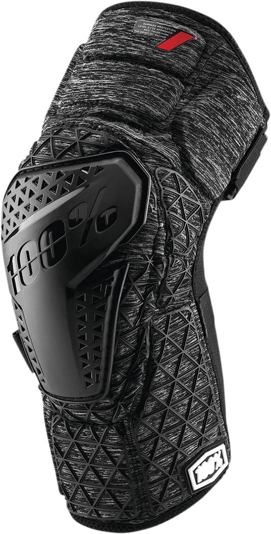 Gray and black 100% Surpass Knee Guards by Bill's Exhausts, large size, designed for knee protection and support.
