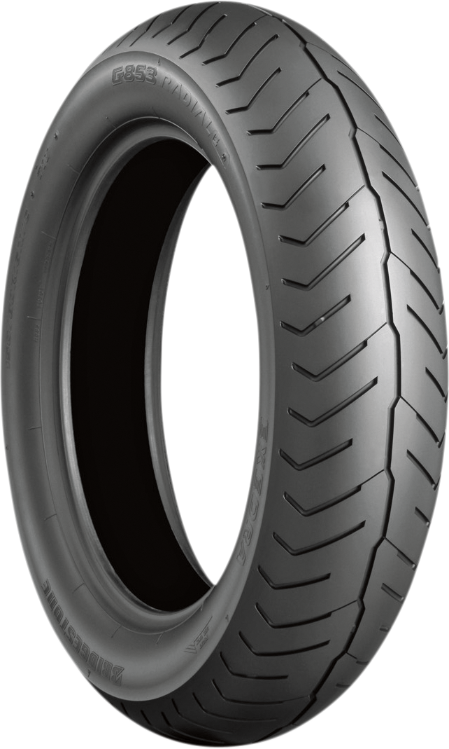 Bridgestone Exedra G853-E front motorcycle tire 150/80R16 71V showing tread pattern and sidewall details.