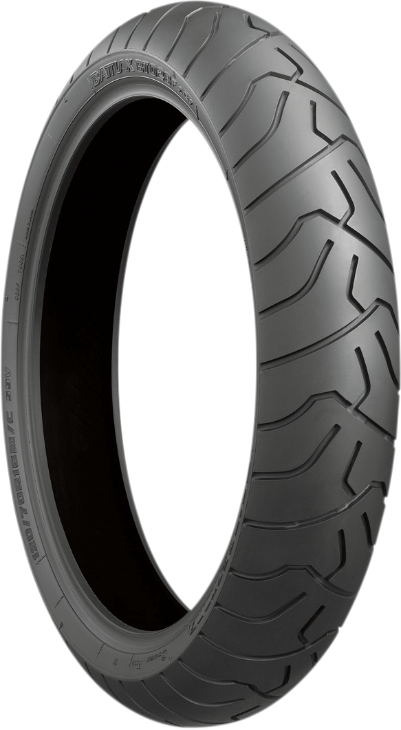 BRIDGESTONE Battlax BT-028-G front motorcycle tire with 120/70R18 size and 59V speed rating, showing tread pattern and sidewall.