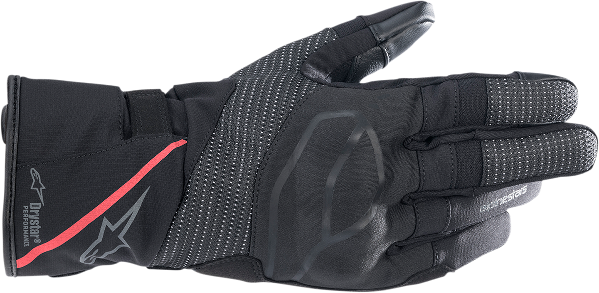 Black and coral Alpinstars Women Stella Andes V3 Drystar gloves, small size, showing textured leather and protective knuckle features.