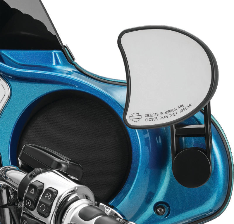 Kuryakyn adjustable drop mirror mounts for Harley Davidson Street Glide, showing chrome finish and mounting hardware.