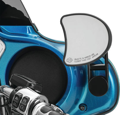 Kuryakyn adjustable drop mirror mounts for Harley Davidson Street Glide, showing chrome finish and mounting hardware.