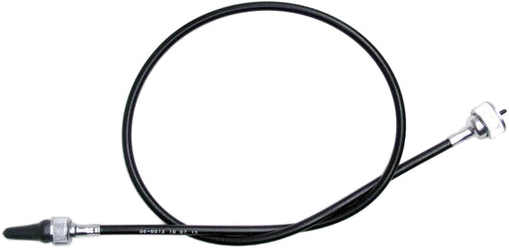 Black vinyl motorcycle speedo cable by MOTION PRO, OEM fit, part 06-0012, designed for precise installation on various bikes.
