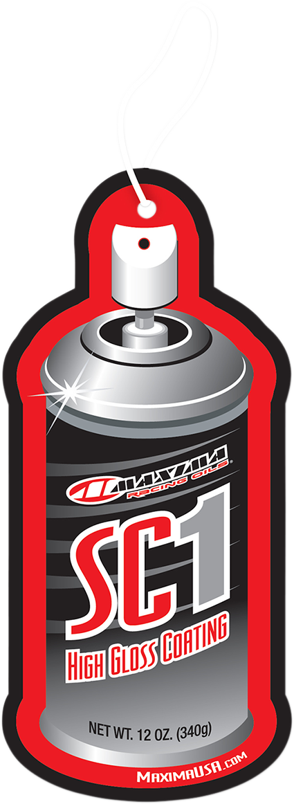 MAXIMA RACING OIL SC1 air freshener with fresh clean scent, designed for vehicles, shown in front of a clean vehicle interior.
