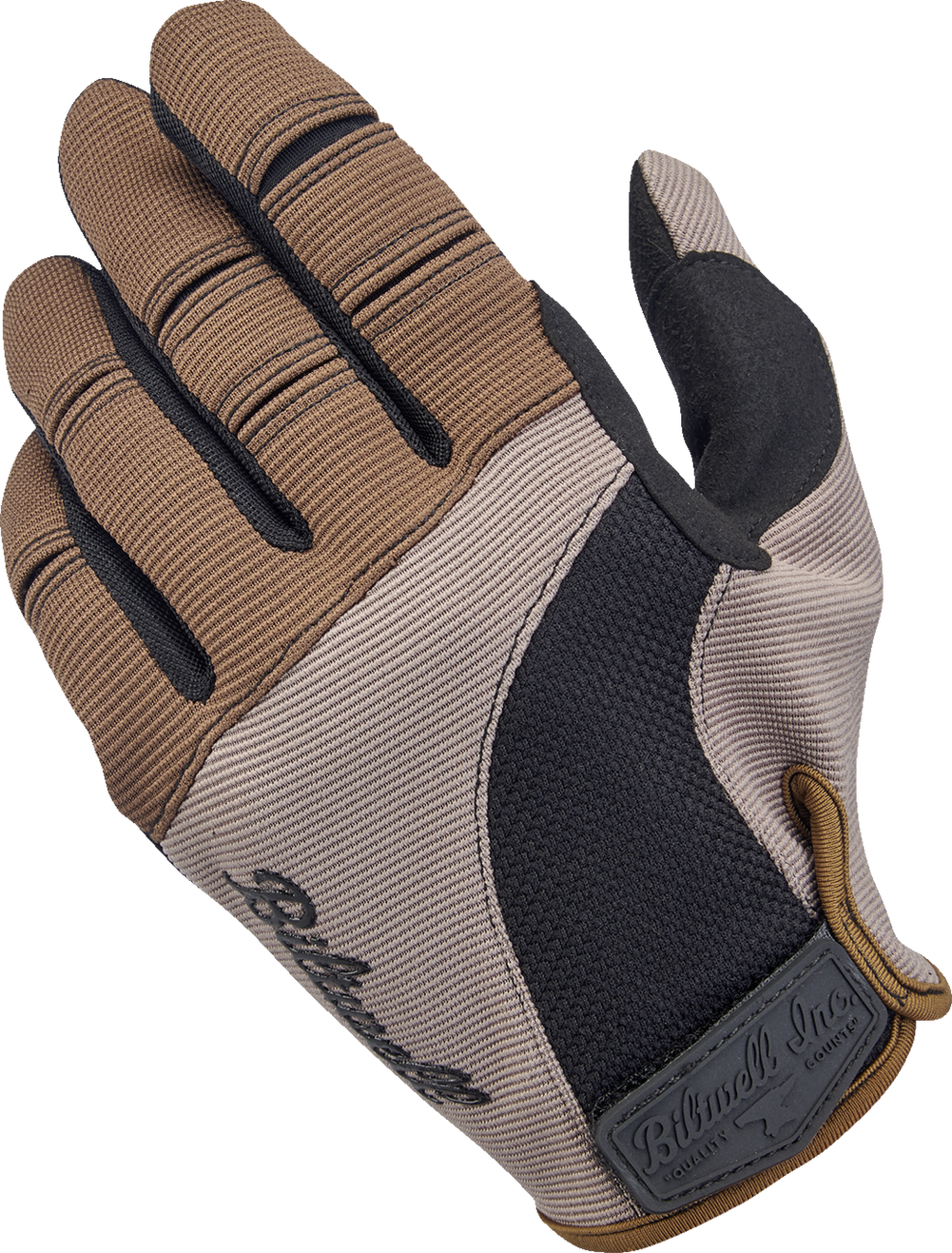 Bill's Exhausts BILTWELL Moto Gloves in Coyote and Black, size XL, featuring durable leather construction and protective knuckles.