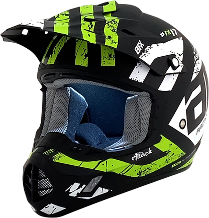 Bill's Exhausts AFX FX-17Y Attack helmet in matte black and green, small size, shown from side with vent details.