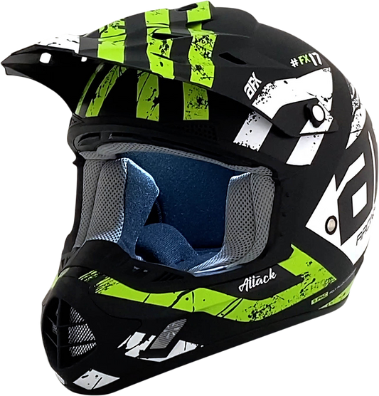 Bill's Exhausts AFX FX-17Y Attack helmet in matte black and green, small size, shown from side with vent details.