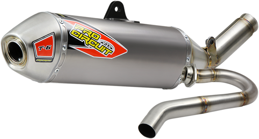 Pro Circuit T-6 Titanium Exhaust System for enhanced motorcycle performance, featuring sleek titanium construction and performance design.