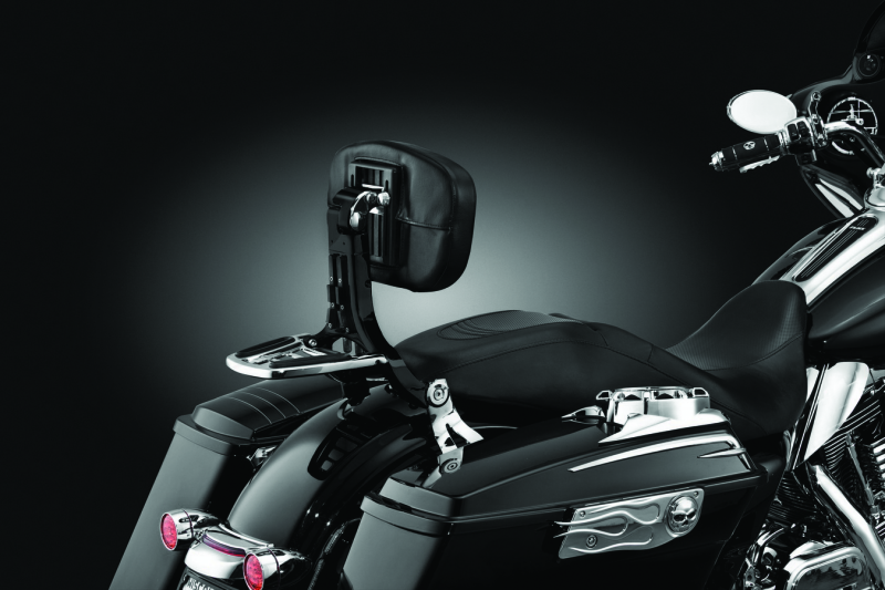 Kuryakyn multi-purpose backrest with luggage rack for powersports vehicles, showing padded back support and metal rack attachment.