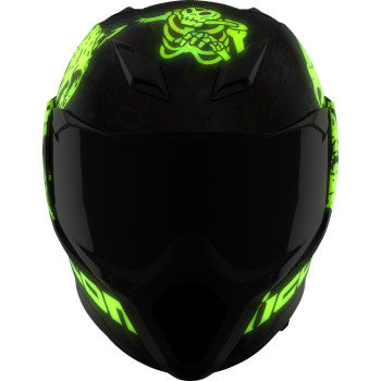 Blue ICON Ultraflite Doodle 3 MIPS helmet in 2XL size, featuring a colorful graphic design and safety features.