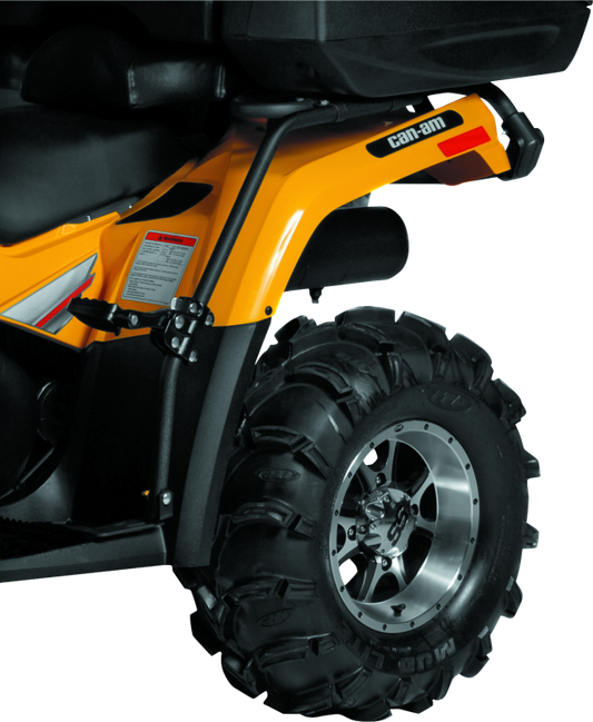 QuadBoss Can-Am Outlander 400 HO fender protectors, part #563258, mounted on ATV with black plastic guards and hardware.
