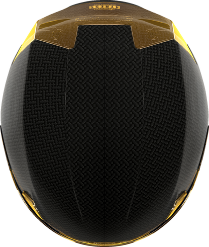 Bill's Exhausts ICON Airframe Pro™ helmet in carbon with yellow finish, medium size, shown from side view.