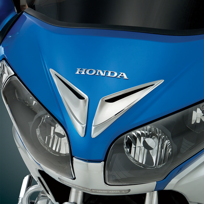Chrome windshield vent accent for engine, designed by Bill's Exhausts, with a sleek chrome finish and detailed design.