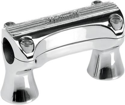 Polished 2-inch BILTWELL Risers for Thunder handlebars, compatible with Bill's Exhausts motorcycle handlebars, shown on display.