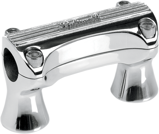 Polished 2-inch BILTWELL Risers for Thunder handlebars, compatible with Bill's Exhausts motorcycle handlebars, shown on display.