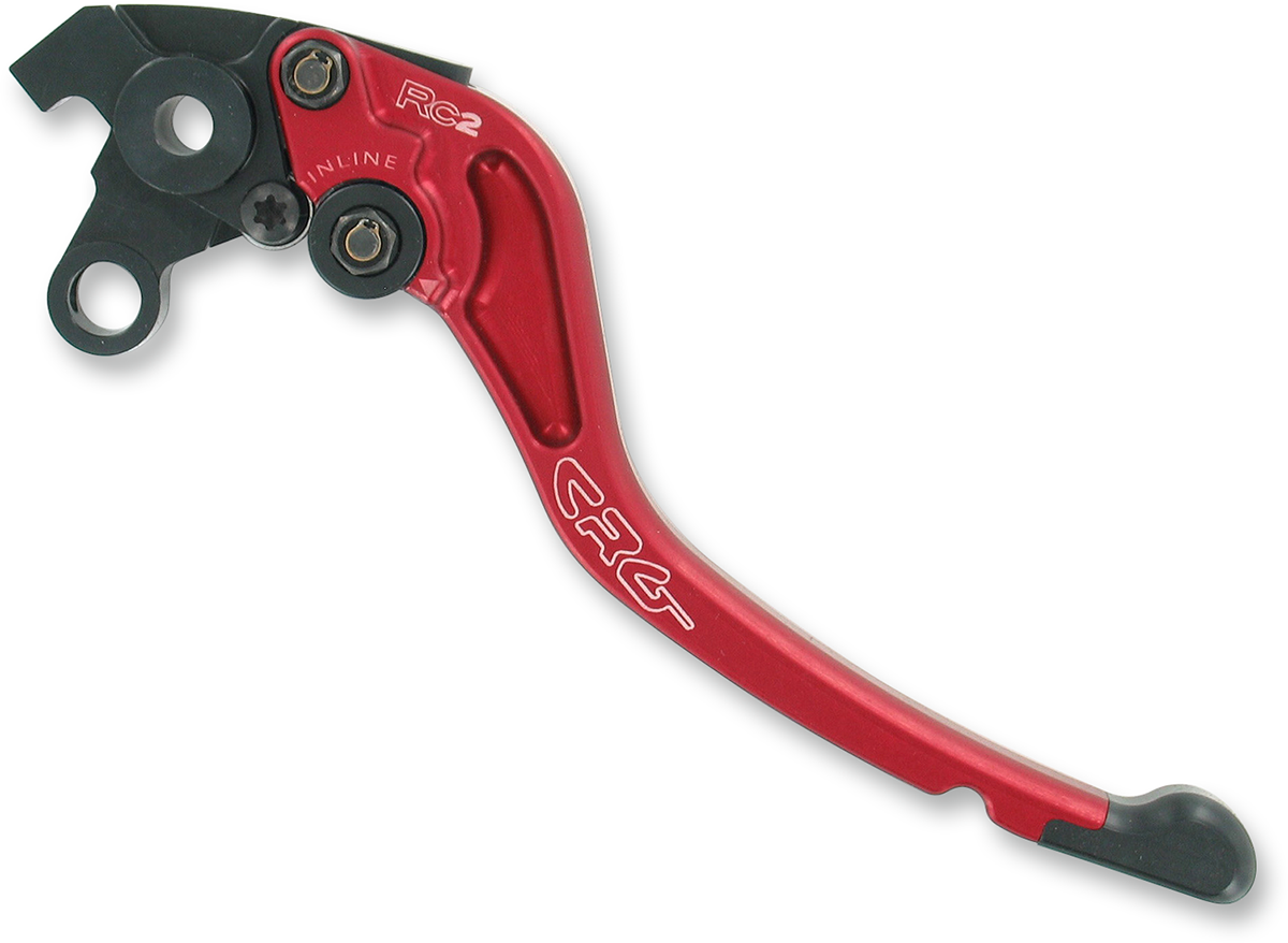 Red CRG RC2 Standard Clutch Lever for motorcycles, featuring ergonomic design and branded with CRG logo.