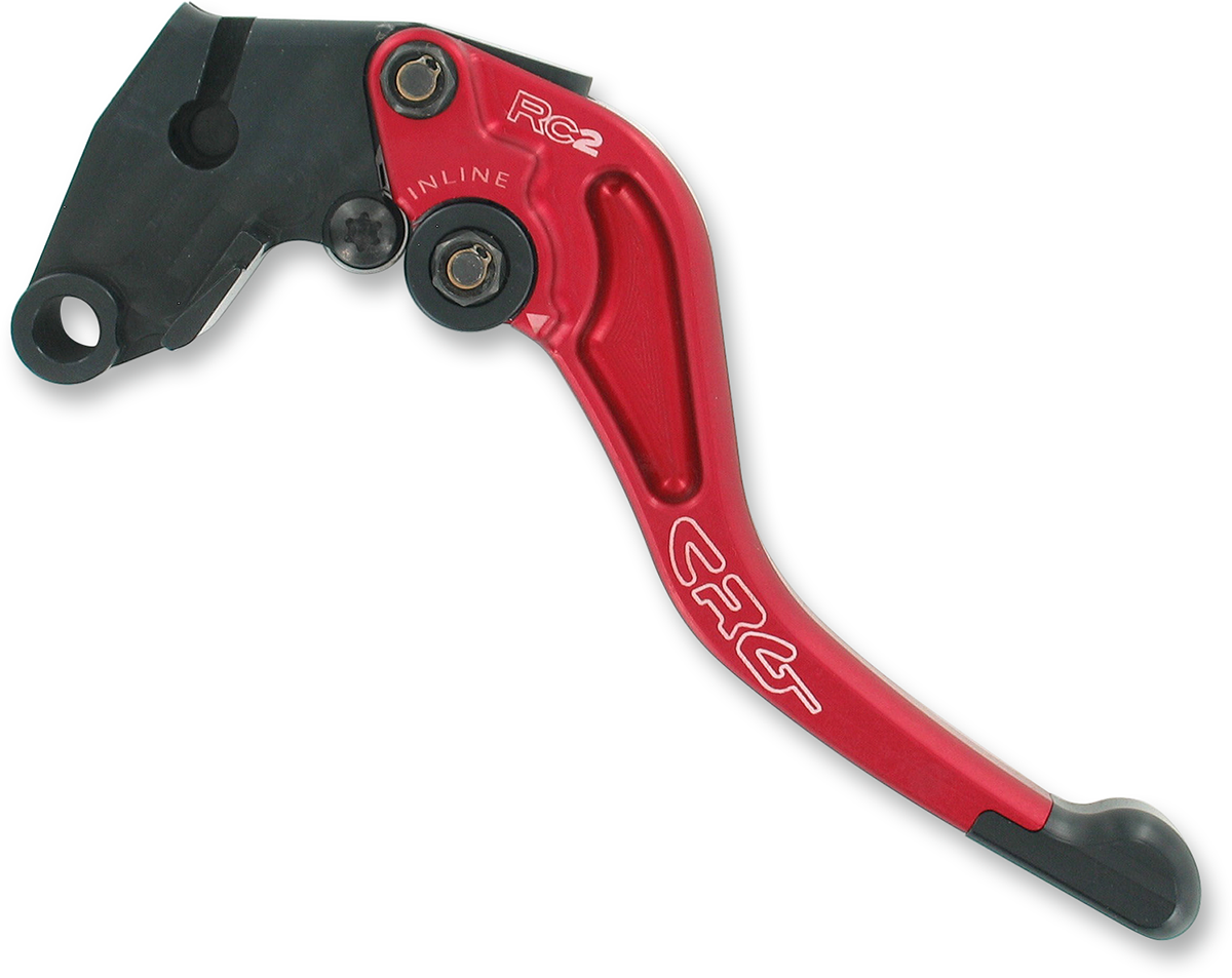 Red CRG RC2 Shorty Clutch Lever for motorcycles, featuring a compact design and adjustable reach.