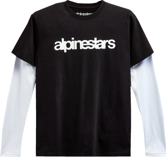Alpinestars Stack long-sleeve T-shirt in black and white, 2XL, featuring the brand logo on the front.