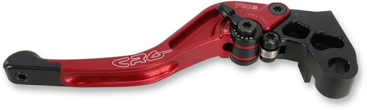 Red CRG RC2 Shorty clutch lever made from precision-machined 6061-T6 aluminum for motorcycle racing and sport bike use.