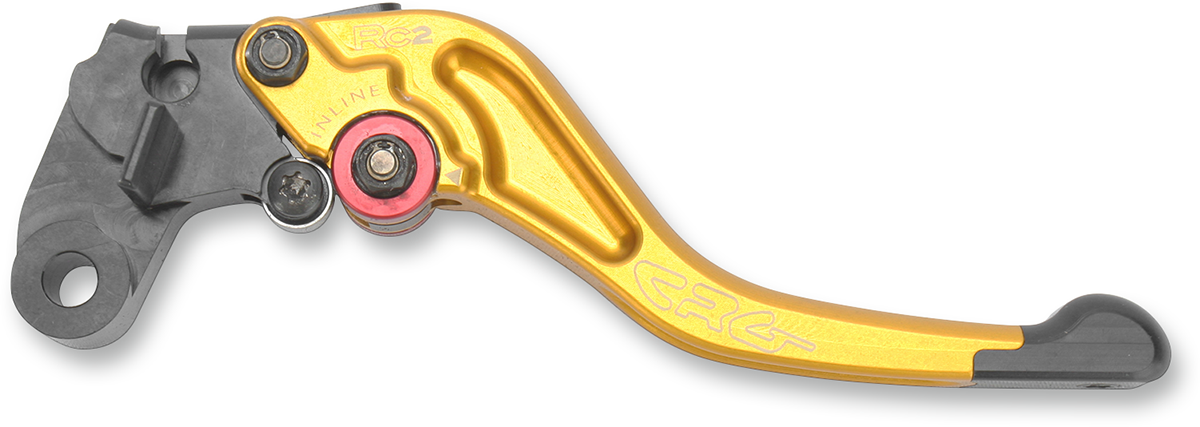 CRG RC2 Shorty clutch lever in gold with black accents, designed for motorcycle control and style.