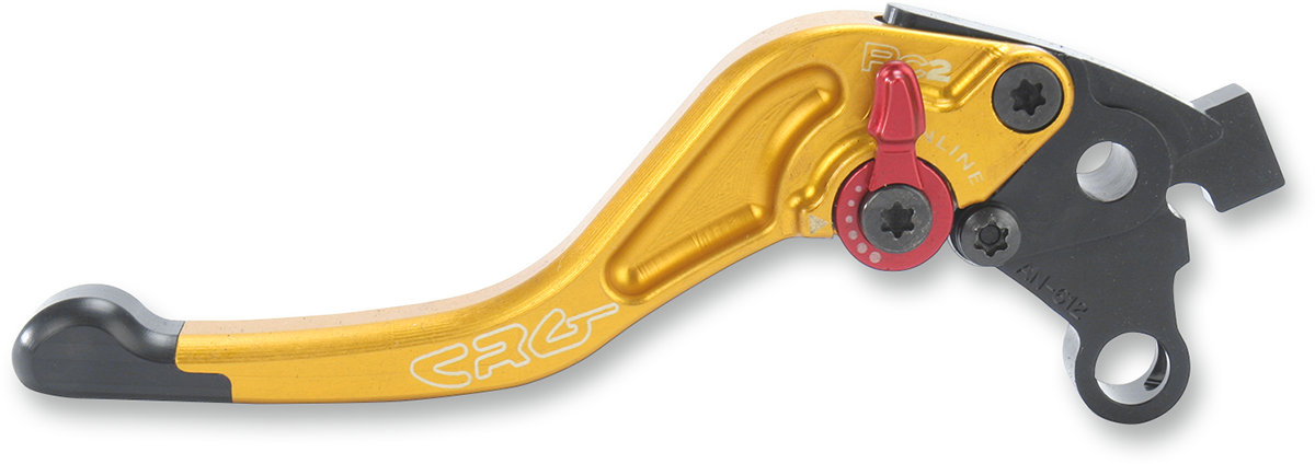 CRG RC2 Shorty clutch lever in gold with part number 2AN-612-H-G, showcasing the compact motorcycle clutch lever design.