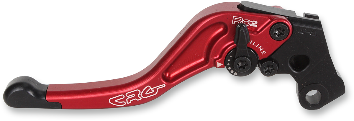 CRG RC2 Shorty clutch lever in red for motorcycle control, featuring a compact design and ergonomic grip.