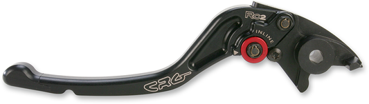 CRG RC2 standard brake lever in black aluminum with replaceable Delrin tips, designed for motorcycle braking systems.