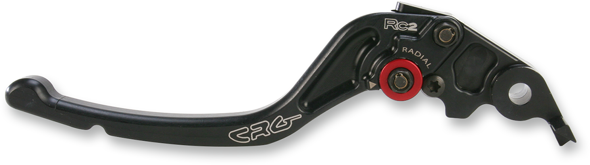 Black CRG RC2 Standard Brake Lever with two finger holes, designed for high-performance motorcycle braking systems.