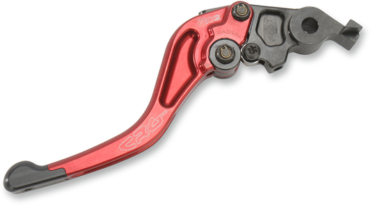 CRG RC2 Shorty Brake Lever in red, lightweight motorcycle brake lever with ergonomic design and brand logo.