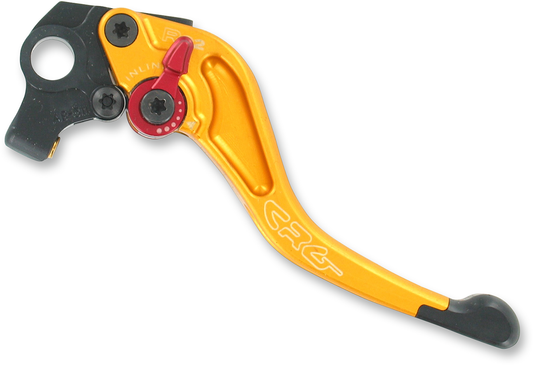 CRG RC2 Shorty brake lever in gold for motorcycle, showing sleek design and ergonomic grip for improved control and style.