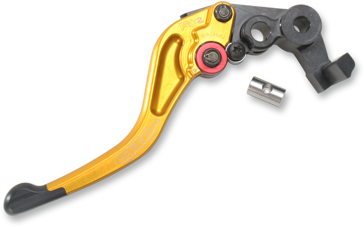 CRG RC2 Shorty brake lever in gold, precision-machined from 6061-T6 aluminum, for motorcycle control and braking system.