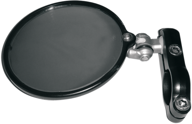 CRG Hindsight LS left round black bar end mirror for motorcycle with sleek design and durable finish.