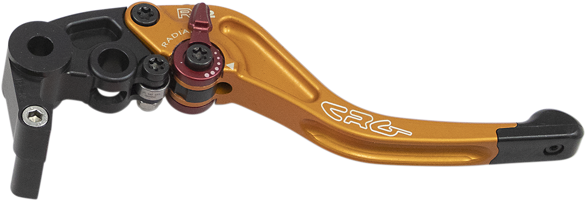 CRG RC2 Shorty brake lever in gold, motorcycle brake lever with ergonomic design and polished finish.