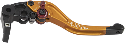 CRG RC2 Shorty brake lever in gold, motorcycle brake lever with ergonomic design and polished finish.
