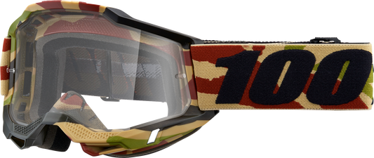 Bill's Exhausts 100% Accuri 2 Goggles Mission Clear with adjustable strap and impact-resistant lenses for motorcycle riding.