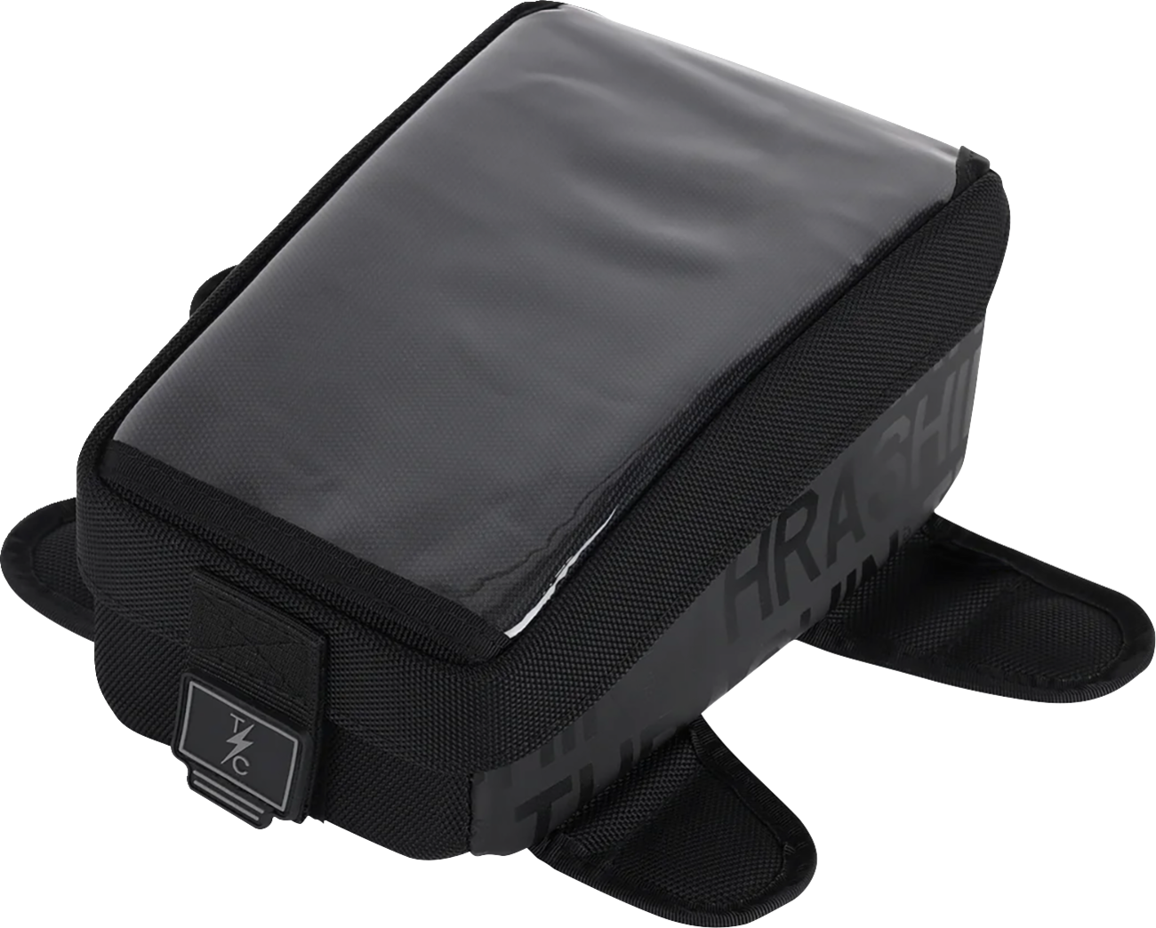 Black THRASHIN SUPPLY CO. Magnetic Tank Bag with 3.5L capacity, designed for motorcycle fuel tanks, shown in the image.