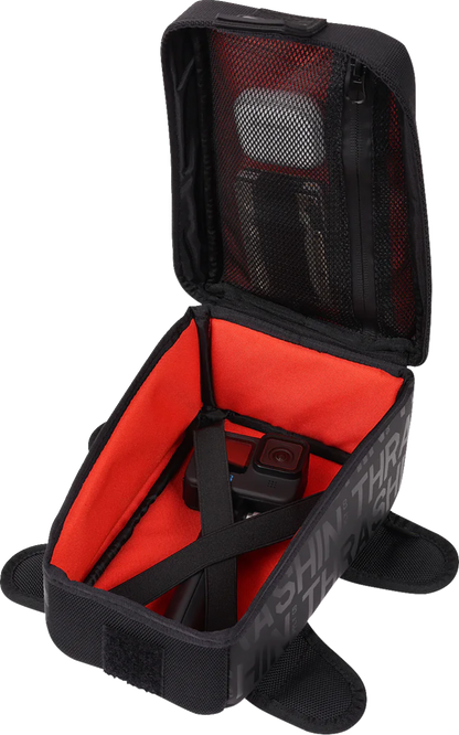 Black 3.5L magnetic tank bag by THRASHIN SUPPLY CO., designed for motorcycle fuel tanks with secure magnetic attachment.