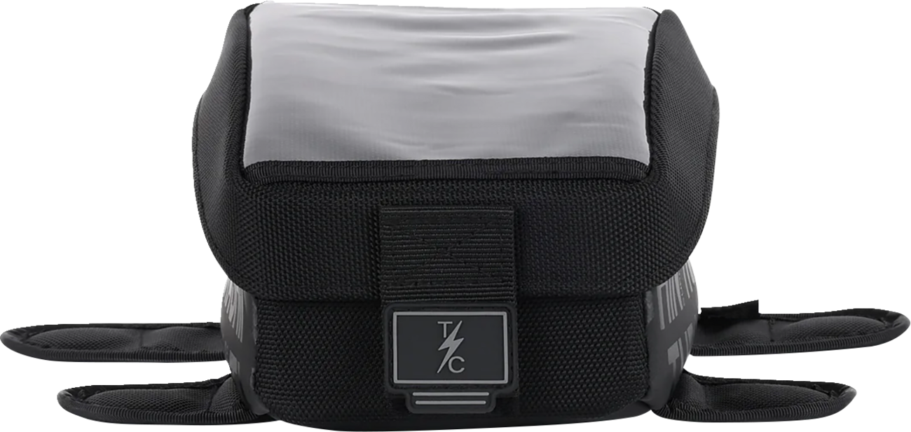 Black THRASHIN SUPPLY CO. Magnetic Tank Bag with 3.5L capacity, designed for motorcycle fuel tanks.