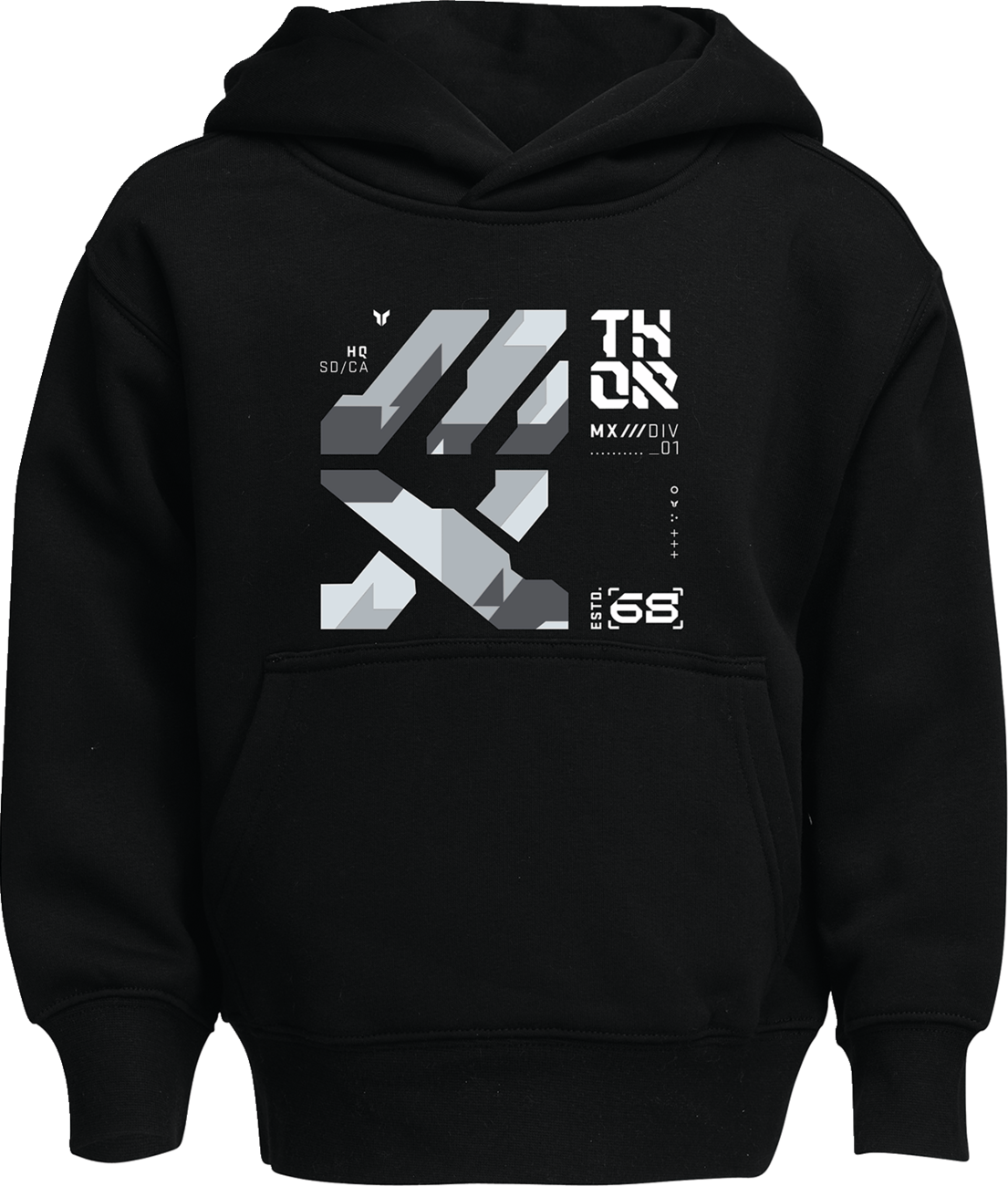 Black THOR Youth Forge Pullover Hoodie in XL, featuring a comfortable design and the THOR logo on the front.