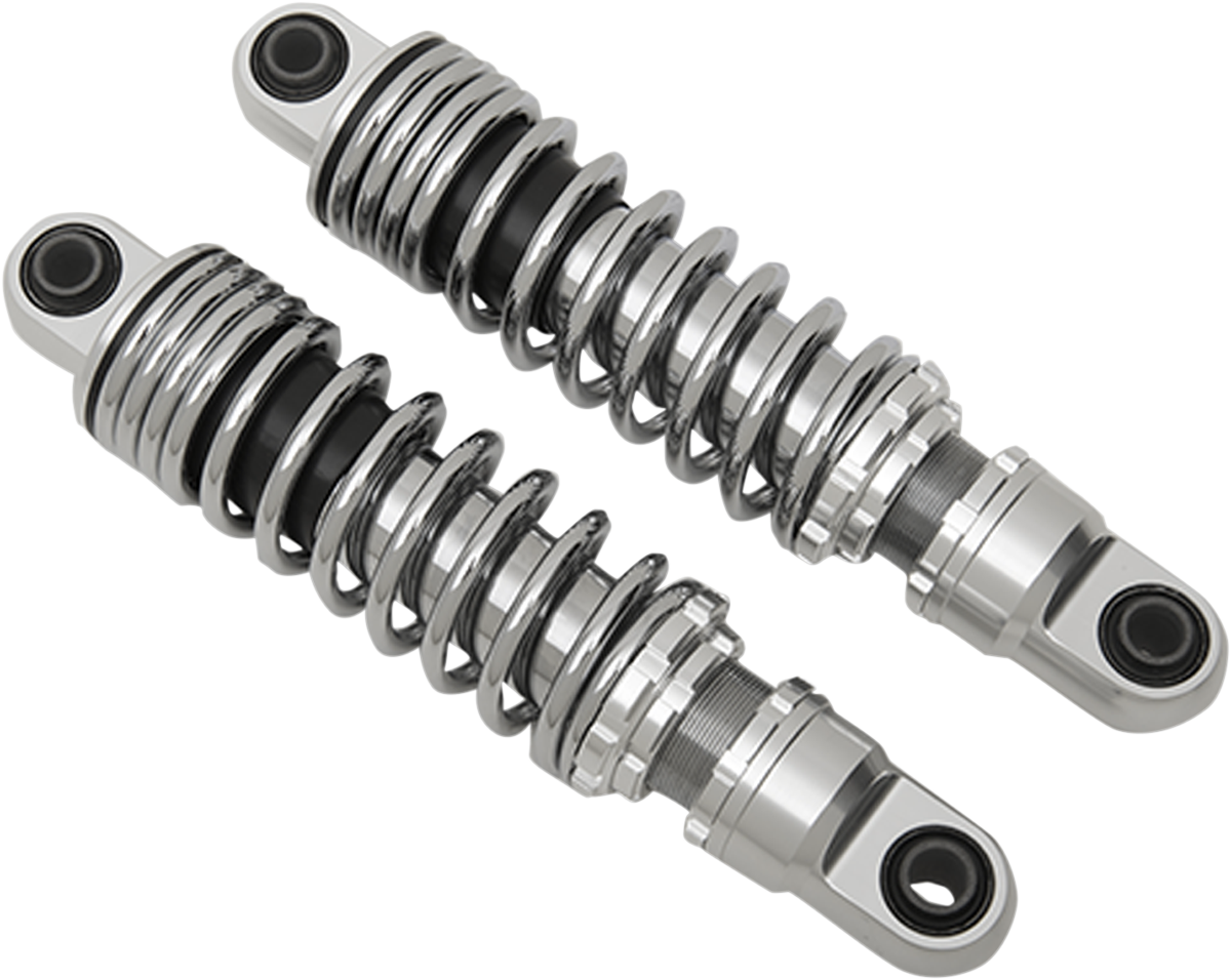 Chrome DRAG SPECIALTIES SHOCKS, premium 11-inch ride-height adjustable shocks for motorcycle suspension, model C16-0155A.