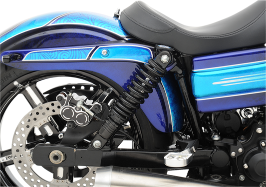 Black Drag Specialties shocks, premium 11-inch ride-height adjustable shock absorbers for motorcycles, model C16-0155AB.
