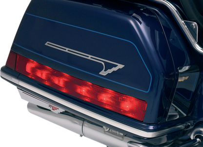 Bill's Exhausts SHOW CHROME Saddlebag Side Light Set for GL1500 motorcycle, engine-mounted lights with chrome finish.