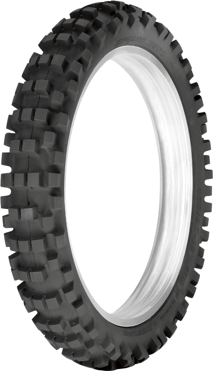 Dunlop D952 rear motorcycle tire 120/90-18 65M for off-road and intermediate terrain riding, featuring rugged tread pattern.