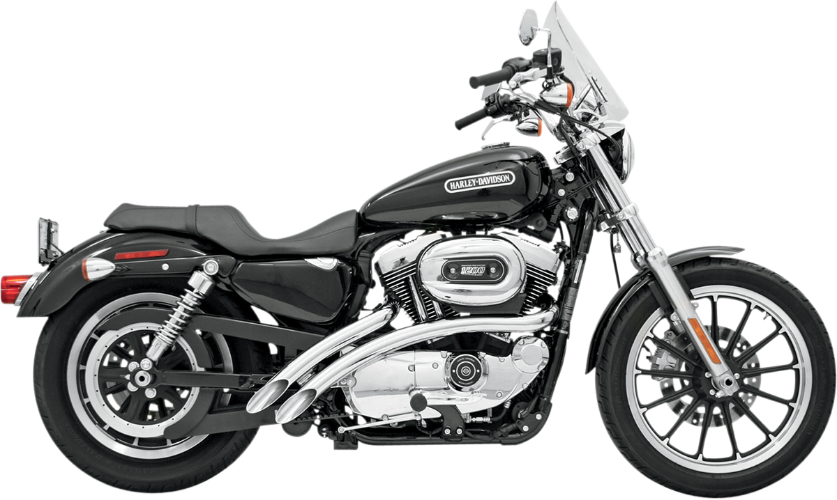 Chrome BASSANI XHAUST Radial Sweepers exhaust system for Harley-Davidson XL models (1986-2003), showing polished chrome finish and part details.