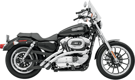 Chrome BASSANI XHAUST Radial Sweepers exhaust system for Harley-Davidson XL models (1986-2003), showing polished chrome finish and part details.
