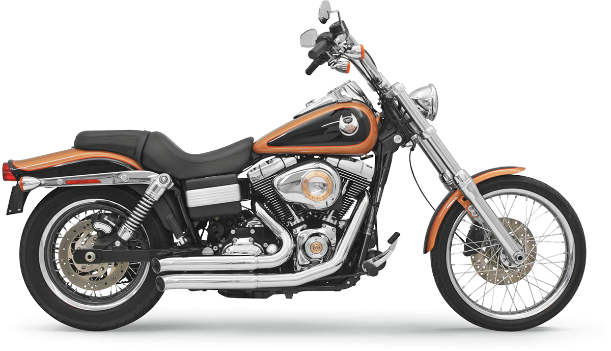 BASSANI XHAUST FireSweep chrome exhaust system for FXD motorcycle, featuring sleek, polished chrome finish and custom fit design