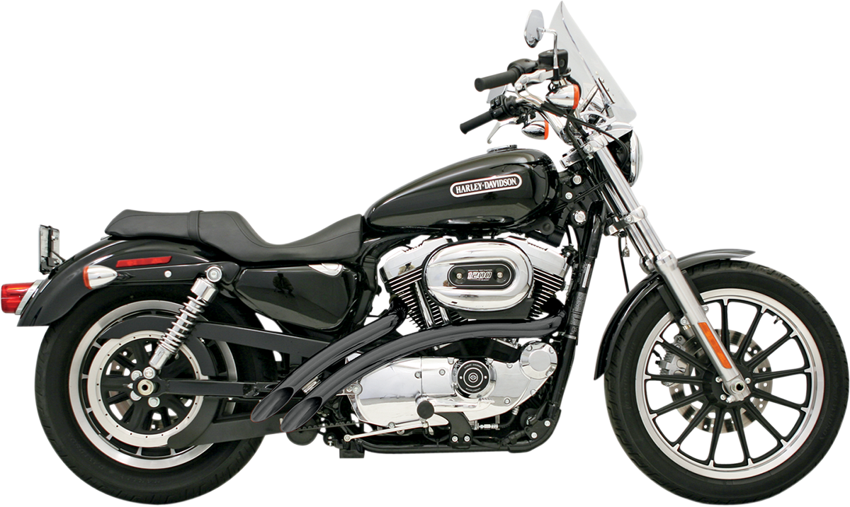 Black BASSANI XHAUST Radial Sweepers exhaust system for Harley-Davidson XL models (1986-2003), shown on a motorcycle.