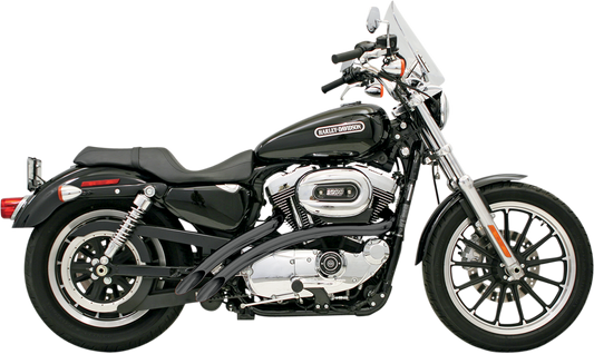 Black BASSANI XHAUST Radial Sweepers exhaust system for Harley-Davidson XL models (1986-2003), shown on a motorcycle.