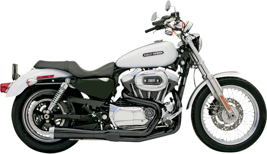 BASSANI XHAUST Road Rage exhaust for Harley-Davidson XL motorcycle, showing the chrome finish and branding on the muffler.